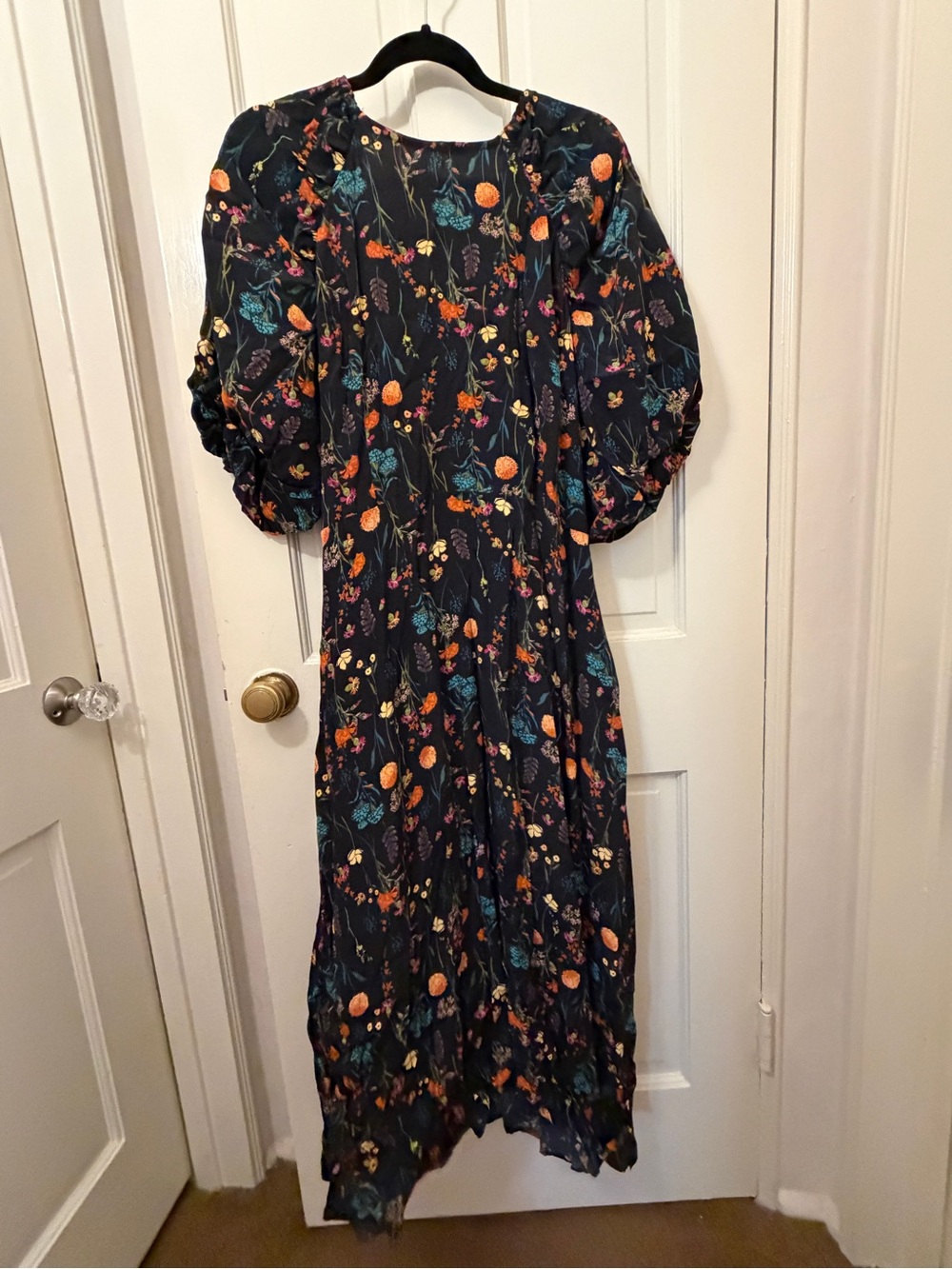 A New Day Black Floral Maxi Dress with Puff Sleeves